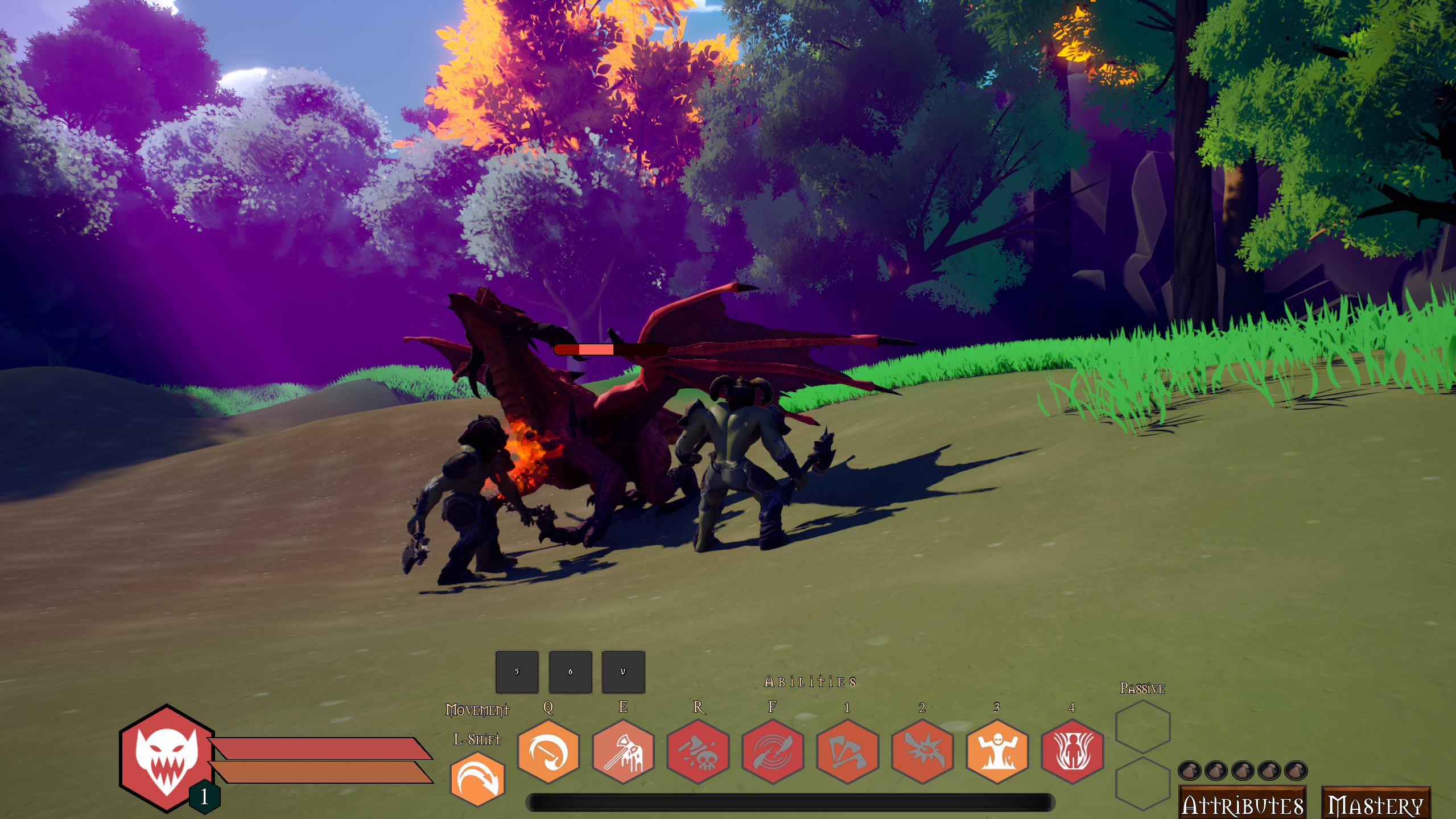 Party combat — dragon encounter