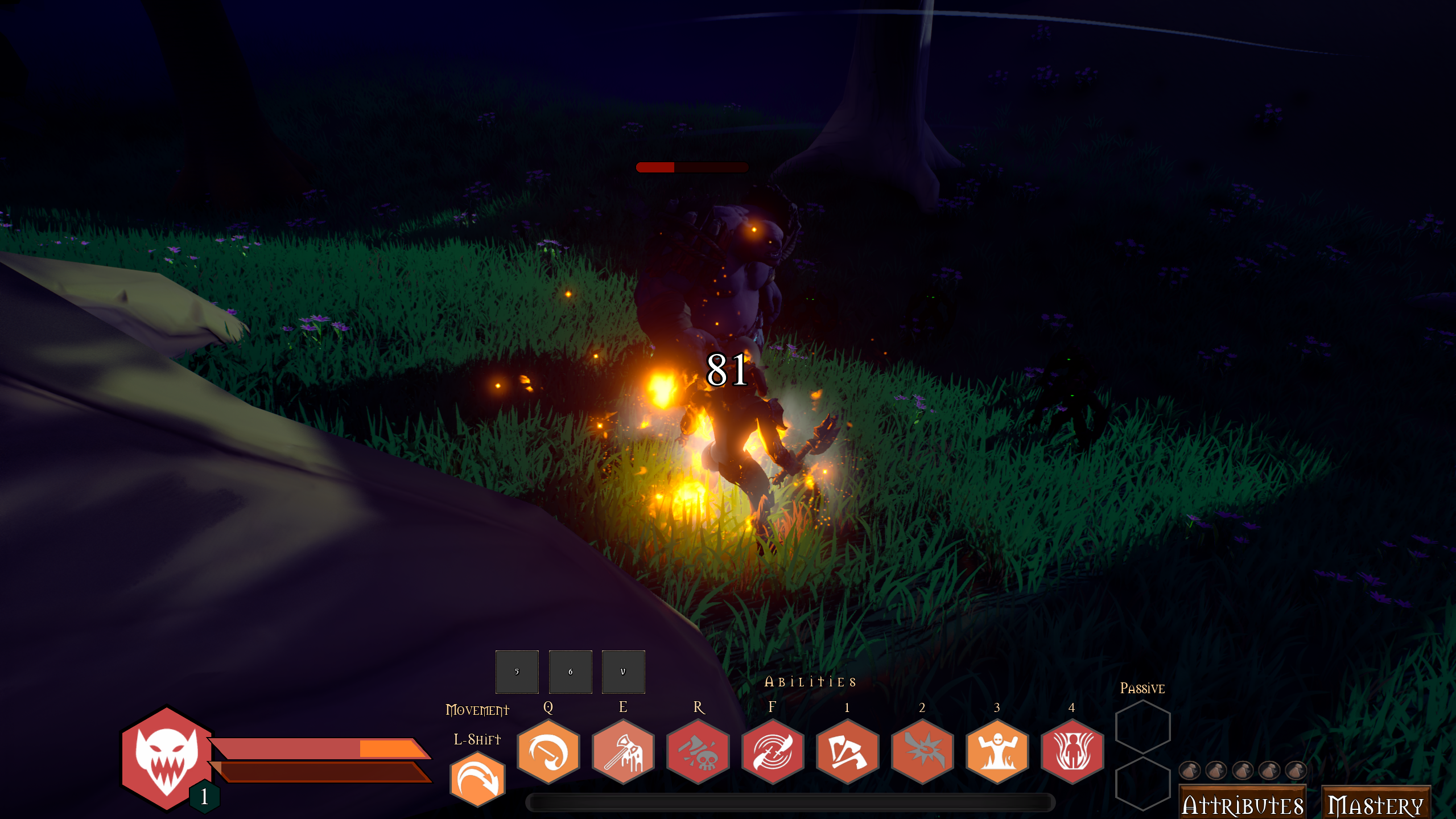 Night combat — glowing enemy